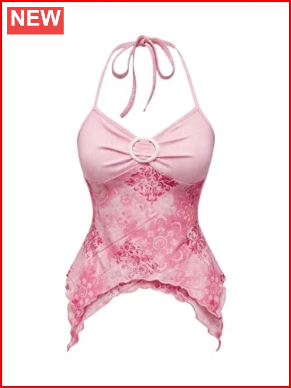 Y2K Halter Top Mesh Asymmetrical Going Out Whimsical Shirt